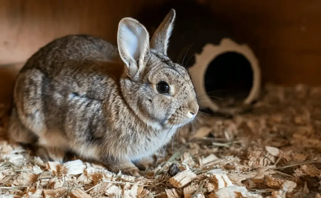 小動物用に敷かれたウッドチップの敷材、快適で安全な環境を提供